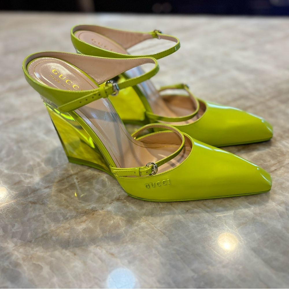 Gucci Women's Bright Green Wedge Shoes